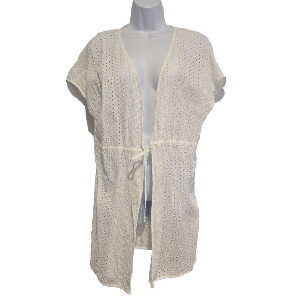 Kona Sol Women's Swimsuit Cover 100% Cotton Tie Open Front Eyelet Covered Large